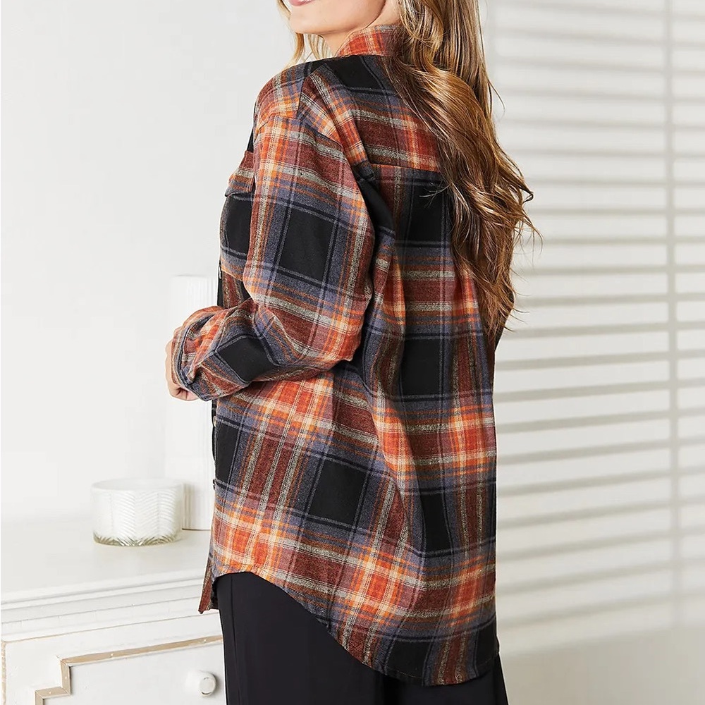 Women’s Plaid Dropped shoulder Shirt relaxed- Khaki Black XL
